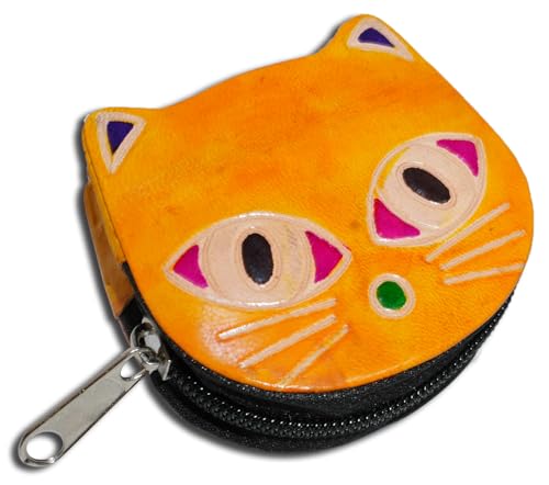 Leather Coin Pouch Mini Purse Wallet Bag with Zipper Multipurpose Christmas Gift for Women Girls (Red Apple & yellow Cat Face)4