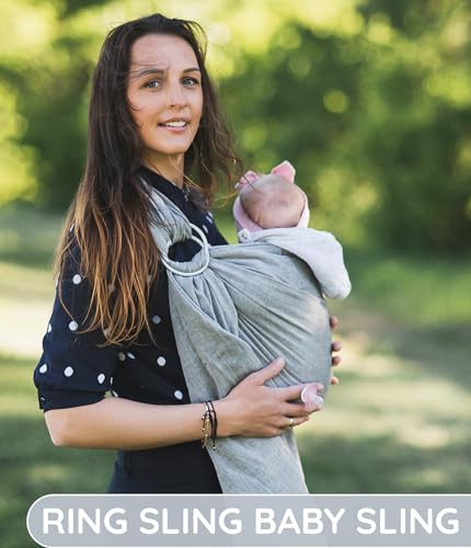 Ring Sling Baby Carrier 100% Cotton Muslin Front and Chest Newborn to Toddler Carrier and Baby Sling (Dark Grey) - Thumbnail 7