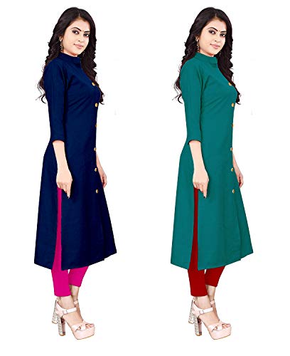 Image of NATEK Women's Cotton Straight Plain Kurtis Combo Pack of 2