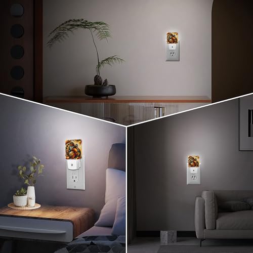 Image of LED Night Light Lamp with Smart Sensor Dusk to Dawn Sensor,Thanksgiving Turkey Abstract Fall Colors Night Light Daylight White,0.5W Plug-into Wall for Adults,Bedroom,Bathroom,Hallway,Kitchen