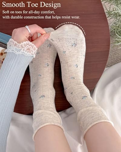 Ginmewrae Womens Ruffle Crew Socks, Floral Frilly Socks Casual Soft Dress Socks Cute Lettuce Trim Socks for Ladies Girls Daily Wear, Cottagecore Gift 5 Pairs - image 6