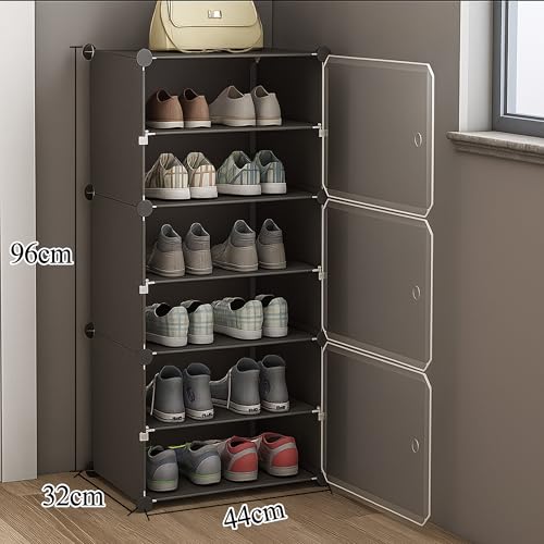 Image of AYSIS Plastic Shoe Rack for Home | 𝟔 𝐒𝐡𝐞𝐥𝐟 DIY Shoe Rack with Door 𝐌𝐚𝐠𝐧𝐞𝐭𝐬 for Home Storage Plastic Box Organizer, Metal Door Frame, Chappal Slipper Sandals Stand (Grey, 6-Shelf-3-Door)
