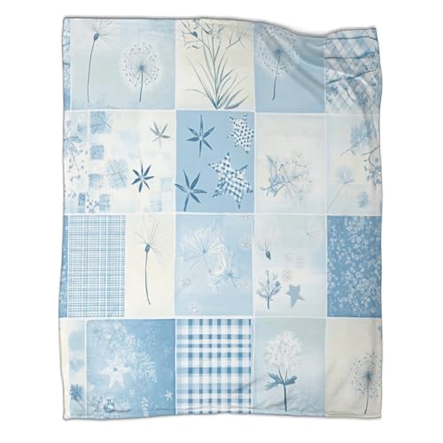 kaiyun Diseño de Patchwork Manta Patrón Tonos Azules y Blancos Diseño Novedoso Dormitorio Suave Cómoda Manta Esponjosa Cuatro Estaciones 40x50inch(100x130cm)