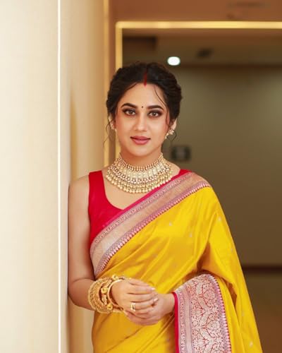 Image of C J Enterprise Women's Banarasi Saree Pure Kanjivaram Style Silk Saree With Blouse Piece for Wedding (Pari134)