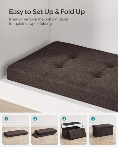 Image of SONGMICS Mazie Collection - 30 Inches Folding Storage Ottoman Bench, Ottoman Foot Rest, End of Bed Bench, Storage Chest, Load 660 lb, for Living Room, Bedroom, Entryway, Brown ULSF047K02