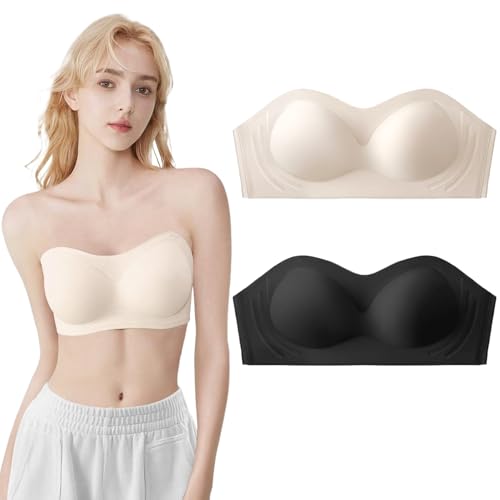 Girls Training Strapless Bandeau Bras Teen Cami Tube Top 12-14 14-16 16-18 Seamless Padding Bralettes Packs of 2 - Main Image