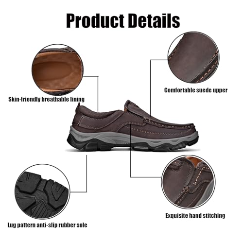 Men's Suede Casual Hiking Loafers,Hand Stitching Comfort Anti Slip Slip on Business Dress Shoes Fashion Outdoor Walking Boat Shoes2
