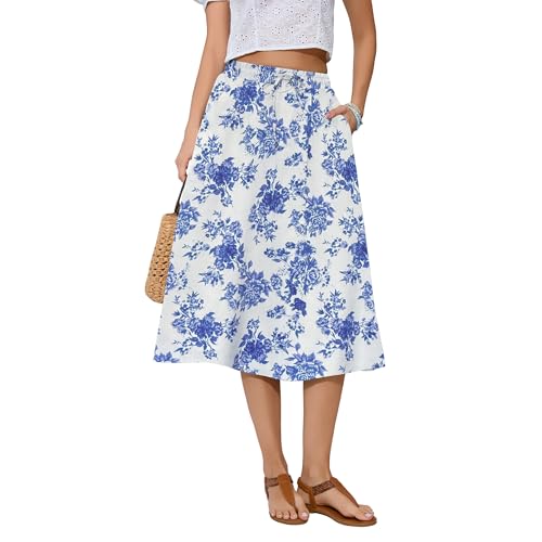 Image of Witsmile Women's Summer Pleated High Waisted Casual Flowy Skirt Pockets