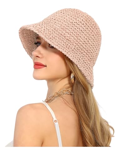 Rulala Fancy Womens Sun Hat Handmade Straw Bucket UV Protection Wide Brim Packable Travel Summer Cap...