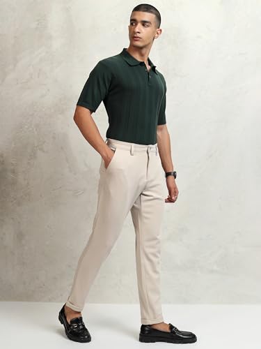 Image of Highlander Men's Slim Fit Formal Trousers | Ankle Length | Smart Chinos for Men | Comfortable Fabric for Daily Work & Formal Occasions