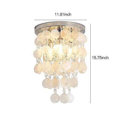 Tlmotain Flush Mount Ceiling Light Fixture,Beach Leisure Style Shell Chandelier Kitchen Bedroom Living Room Ceiling Light Fixture With 3-Lights 11.8" Dia #TOP5
