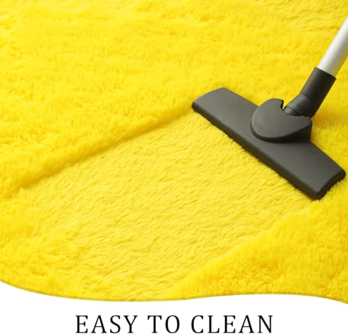 Image of Fluffy Silky Micro Fiber Polyster Carpet /Runner for Bedroom, Study Room, Playing Room, Guest Room ETC. 5x7 feet Feet, (Yellow)