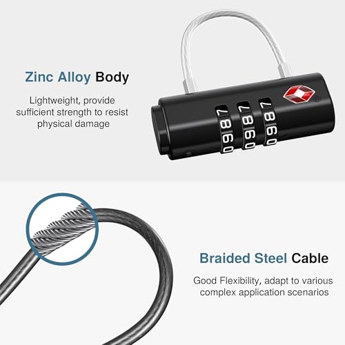 Puroma 2 Pack Luggage Locks TSA Approved, TSA Locks for Luggage Travel Lock Black Resettable Combination Zinc Alloy for Suitcase, Backpack, Laptop Bag, Gym Locker, Toolbox4