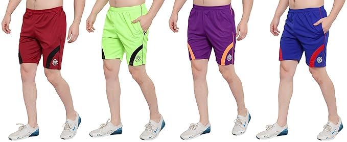 Image of Dia A Dia Men's Polycotton Running Sports Gym Shorts Pack of 4 Black Parrot Red Purple