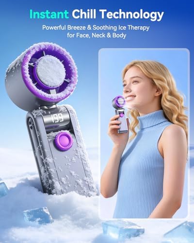 Portable Foldable Fan with Ice Cooling,Handheld Fan 199 Speed Adjustable,5500mAh Rechargeable Personal Fan with Digital Display,Summer Essential for Travel,Office,Outdoor,Grey - 2
