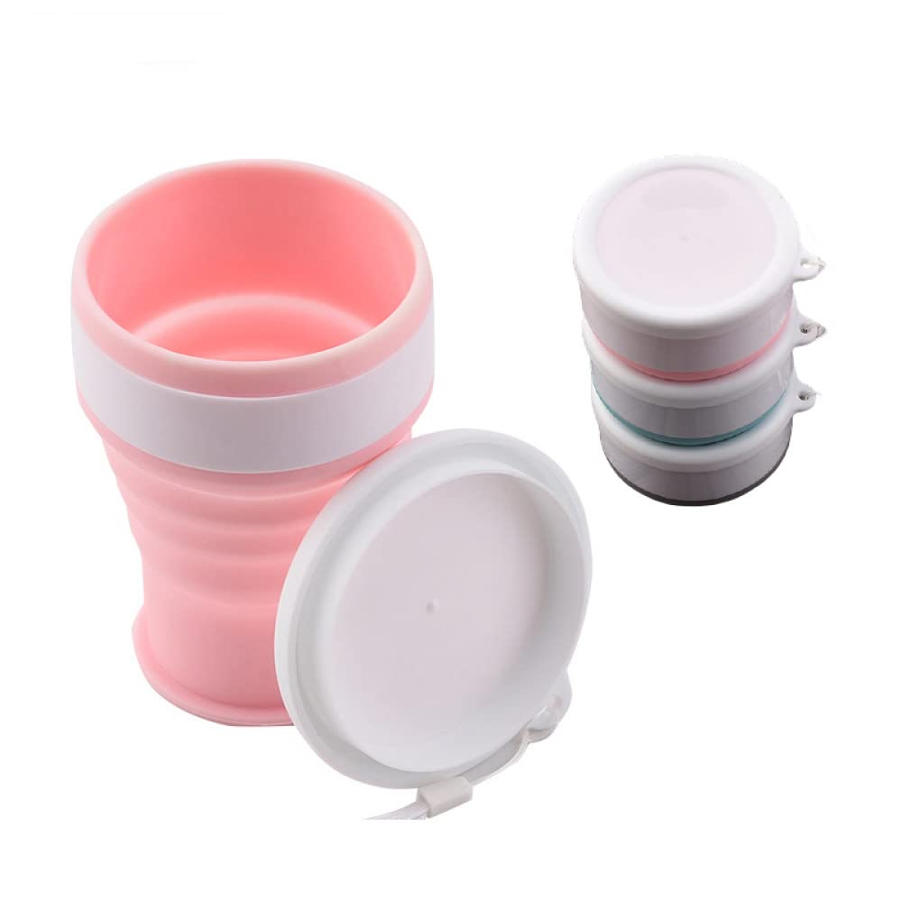 Taza de viaje de camping plegable de silicona de 200 ml Taza de café telescópica portátil Taza de agua al aire libre Botella de agua plegable Drinkware, Pink