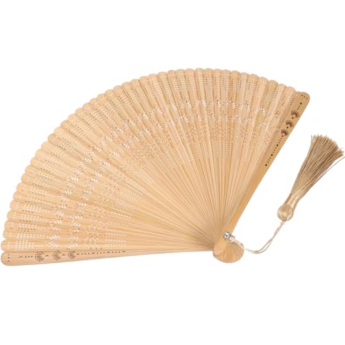 Éventail pliant à main Hemobllo marron de 12,5 pouces en bambou vintage pour femmes