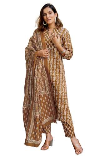 Image of MIRCHI FASHION Pure Cotton Women Straight Printed Kurti Set with Dupatta & Pant