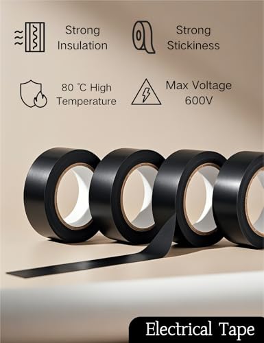 Image of 5 Pack Electrical Tape,3 /5-inch by 60-ft 600V PVC Rubber Based Glue High Sticky Universal Adhesive Tape for All Weather in Family DIY Maintenance Electrical Automobiles and Equipment