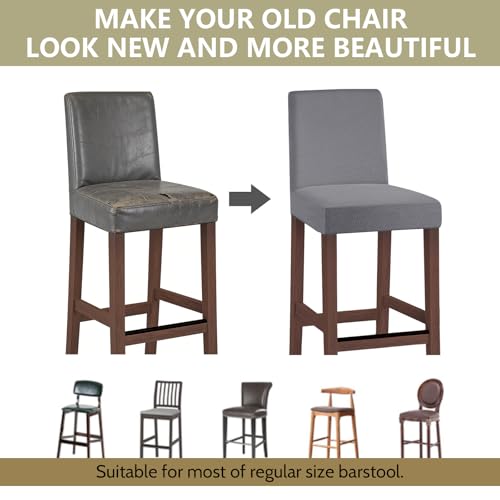 Image of Bar Stool Covers Counter Chair Slipcovers Set of 2,Light Grey | Stretch Barstool Seat Covers,Washable Removable Pub Tall Stool Slipcover,Bar Chair Cover for Kitchen Dining Room Cafe