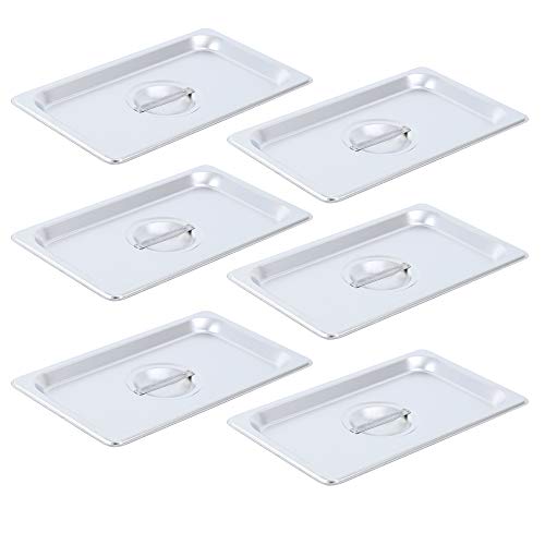 Aplancee 6Pcs Steam Table Pan Lid of Stainless Steel with Handle 1/4 Size for Food Cover