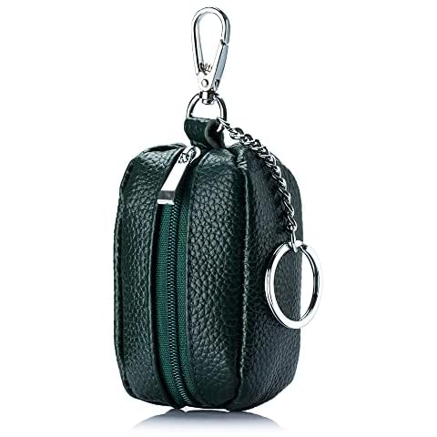 ZOONAI Womens Girls Coin Purse Wallet Zipper Genuine Leather Change Pouch Key Holder (Green) Cover