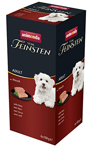 animonda vom Feinsten Hundefutter nass mit Hirsch (6 x 150g), getreidefreies Hundefutter ohne Zucker, mit frischen, fleischigen Zutaten