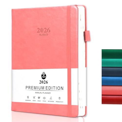 2026 Weekly Monthly and Daily Planner A5 Notebooks with Elastic Closure Thick Cover Paper for Office School Home 388 Pages (Pink)