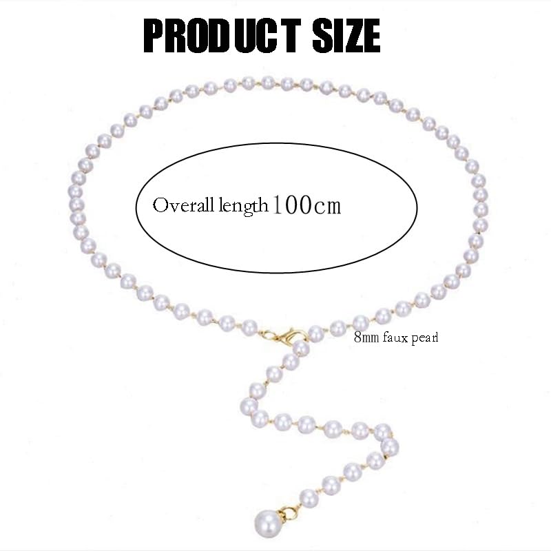 Pearl Waist Chain for Women Girls Dress Shirt Decoration, Skinny Metal Cinch Belt3