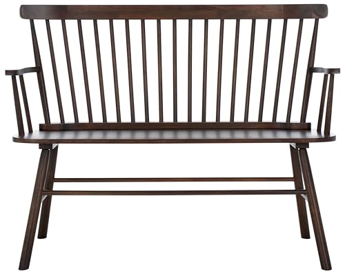 SAFAVIEH Home Collection Addison Farmhouse Dark Walnut Solid Wood Windsor Spindle Loveseat Bench