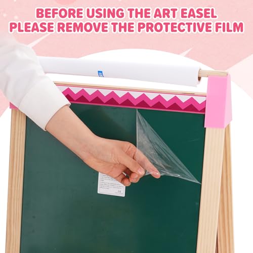 Kinder Staffelei mit Papierrolle Doppelseitige,Faltbare Doppelseitige Kunst staffelei für Whiteboard und Kreidetafe,höhenverstellbar mit 92 Reichhaltige Zubehörteilen,Geschenk für Kinder(T05)