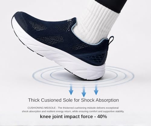 Image of SHAPECRUNCH ArchWalk Men /Women Slip-On Sneakers, Navy Blue, Mesh Upper, Arch Support, Cushioned, Lightweight Walking Shoes