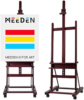 MEEDEN Studio Easel, Solid Beech Wood H-Frame Easel, Art Painting Easel, Adjustable Tilting Large Floor Easel Stand with Storage Tray & Caster Wheels, Display Easel for Artist, Hold Canvas up to 48"