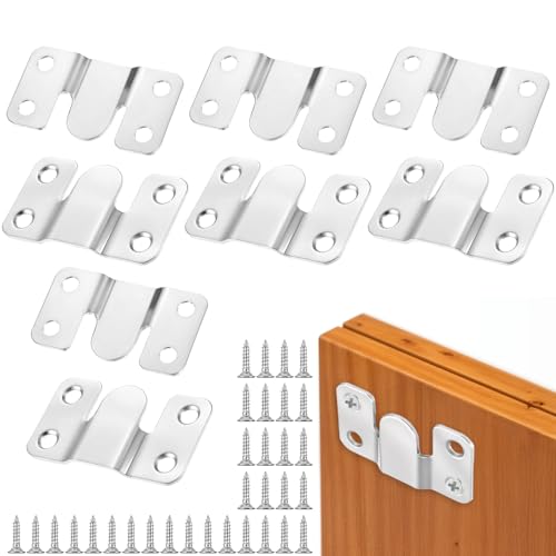 Image of 4 Pairs Flush Mount Bracket, Stainless Steel Interlocking Hanging Buckle Silver Heavy Duty Photo Frame Hook Interlocking Furniture Connector for Art Gallery Wall Mount Hardware