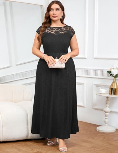ZOMVA Plus Size 0X-4X Embroidery Lace Formal Long Dress Scoop Neck Cap Sleeve Aline Dress Mother of Bride Groom Wedding Guest4