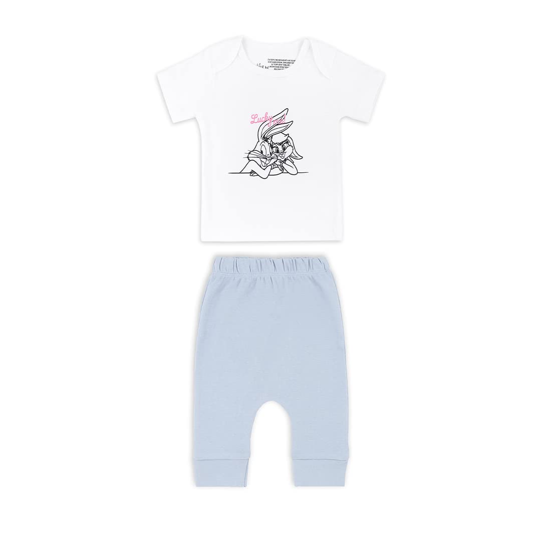 MushMush Ultra Soft Bamboo Unisex Tees & Pants Combo Set for New Born Baby/Kids,Pack of 2 (0-3 Months, Stary Night)