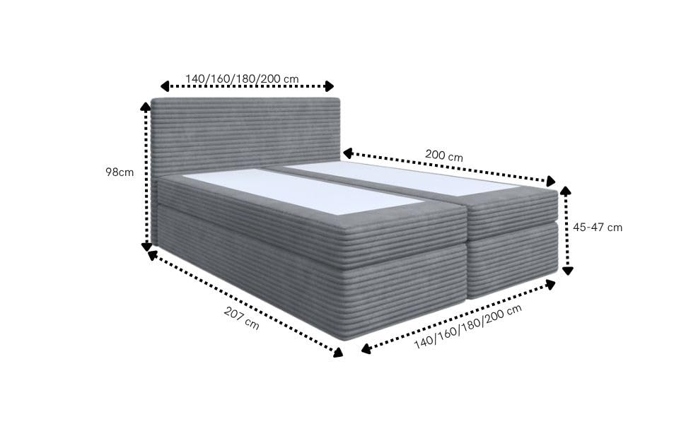 Bett Doppelbett Boxspringbett SENO Topper T25 + 2 Bettkästen, H3 (Talia 85, 180 x 200 cm)
