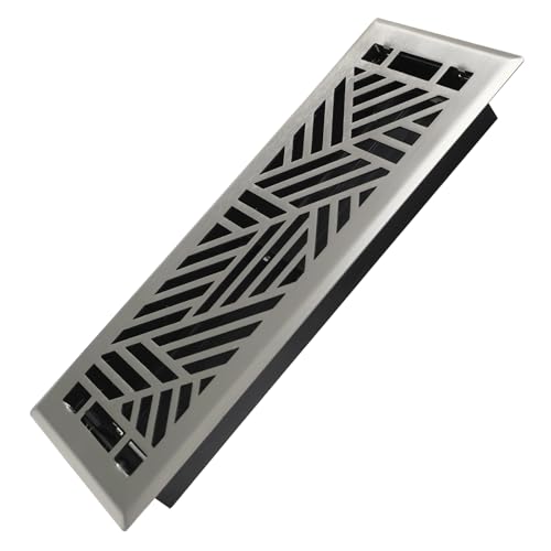 Howeall 4x12 Inches Heavy Duty Walkable Floor Register Easy Adjust Air Supply Lever Floor Vents - Brooklyn Design - Vent Cover for Home Floor - Satin Nickel
