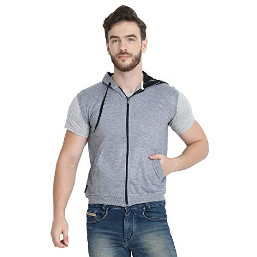Image of Teemoods Men's Cotton Fleece Sleeveless Hooded Jacket - Casual Zip Up Vest for Gym Workout, Running, Aerobics, Yoga - Regular Fit with 2 Pockets