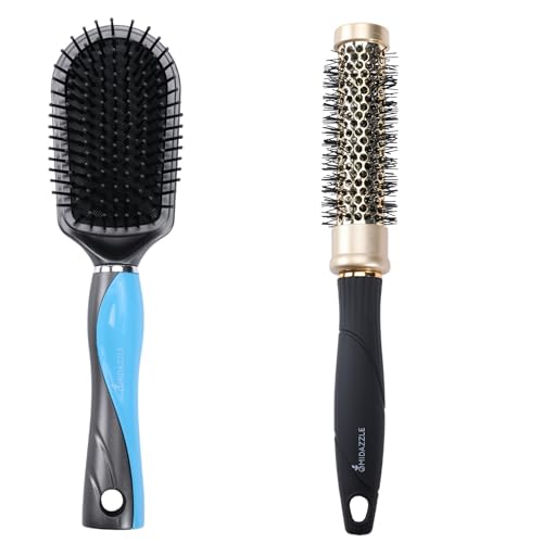 Image of Midazzle Premium Hair Brush Set, Black and Blue Regular with Curl Brush, 2 Pieces