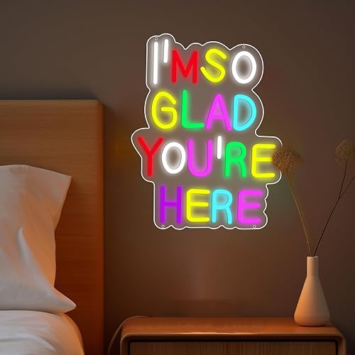 Enuoli I'm So Glad You Here Neon Sign Wall Decor Letter LED Neon Lights Light Up Signs For Kids Room Dimmable Positive Affirmation LED Neon Light Sign Home Business Wall Art Decor by ENUOLI - Used condition - Image 9