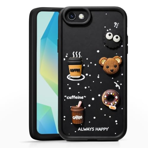 Image of Bintage Cute Fun Ball | Taddy Cartoon 3D Smiley Coffee Cup | Milk Donut | Full Protection Rubber Back Cover Compatible for Vivo 1812 / Vivo Y81i - Black