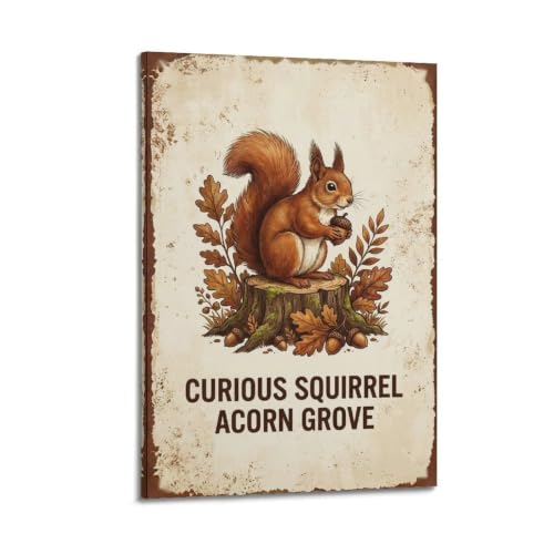 Poster écureuil Woodland Grove décoration murale vintage toile 61x91