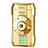 Windproof Jet Flame Lighter Refillable Butane Torch Lighter with Visible Fuel Window and Adjustable Flame for Men Gifts(Gold)