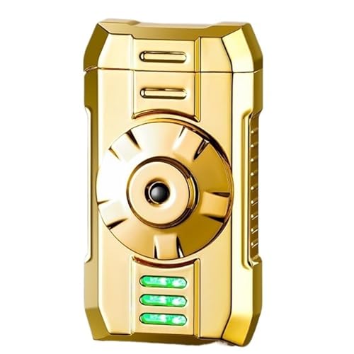 Windproof Jet Flame Lighter Refillable Butane Torch Lighter with Visible Fuel Window and Adjustable Flame for Men Gifts(Gold)
