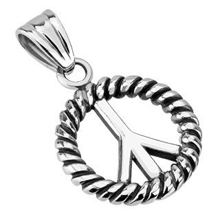 JKL charmStainless Steel Peace Symbol Within Rope Medallion Pendant Charm Clasp Clasp: will fit upto 4.25mm thick Chains