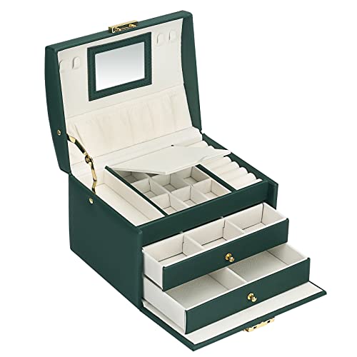Ozrpn Caja Joyero,Joyeros Mujer Organizador Estuche Rectangular para,Para guardar pendientes,anillos,collares,pulseras,relojes y barras de labios.Con tapa mejorable y dos cajones (Verde) Cover