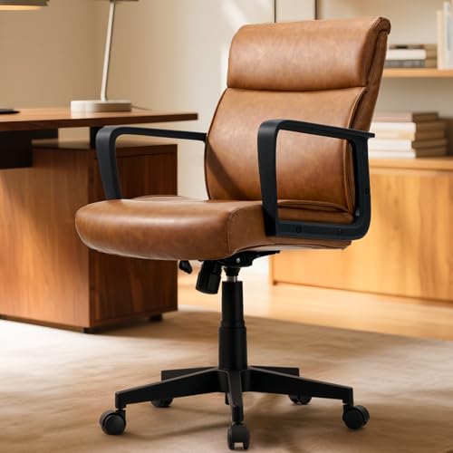 Artswish Leather Office Chair Brown Desk Chair with Wheels Arms,