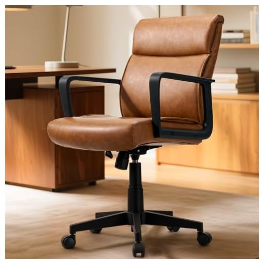 Artswish Leather Office Chair Brown Desk Chair with Wheels Arms, Mid Back Leather Executive Computer Chair Mid Century Chairs for Home Office