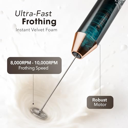 Image of Zulay Kitchen Rechargeable Milk Frother Handheld - Frother Wand, Drink Mixer, Electric Whisk Frother, for Cappuccinos, Matcha & Protein Powder - Lux 4 Whisk 2 Speed Waterproof 2000mAh Black Copper